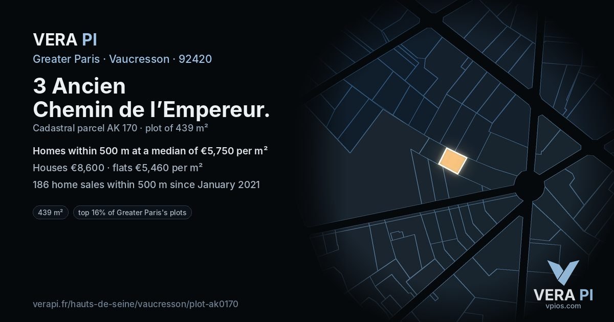3 Ancien Chemin de l’Empereur, Vaucresson at night – the plot lit, the parcels around coloured by the prices near them