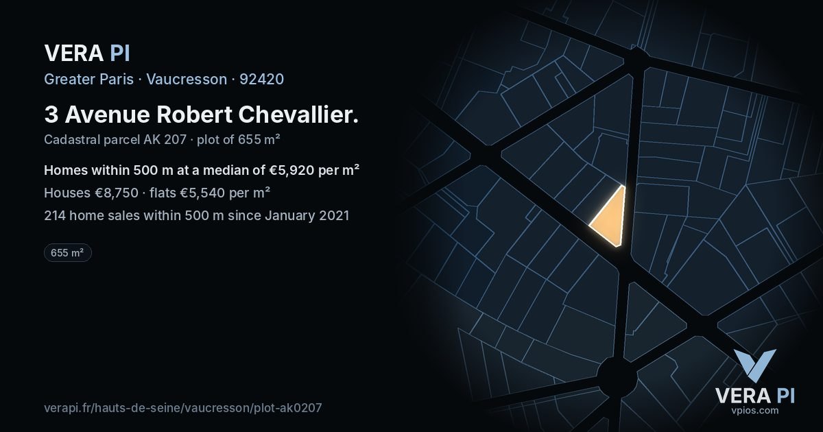 3 Avenue Robert Chevallier, Vaucresson at night – the plot lit, the parcels around coloured by the prices near them