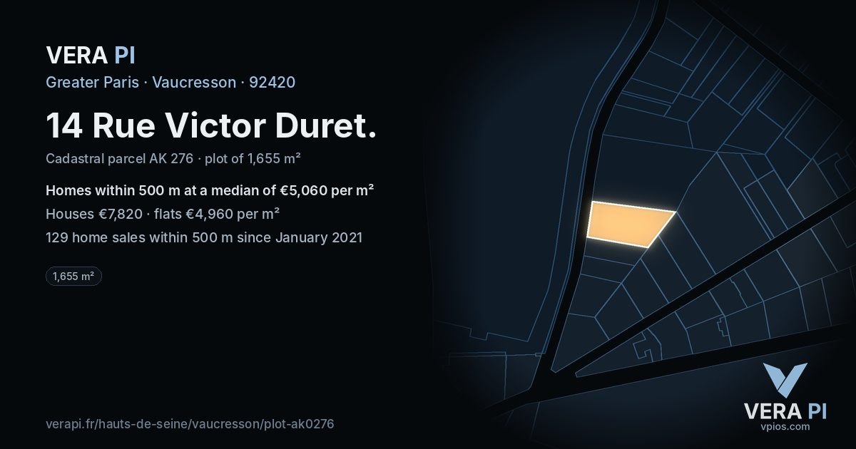 14 Rue Victor Duret, Vaucresson at night – the plot lit, the parcels around coloured by the prices near them