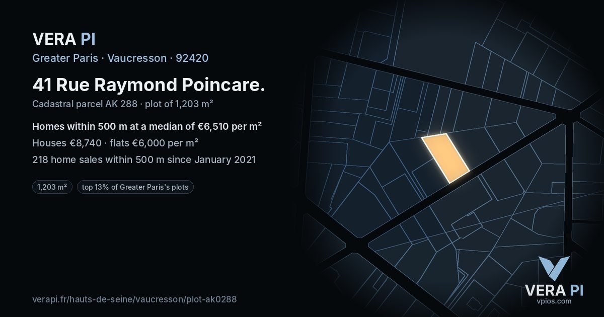 41 Rue Raymond Poincare, Vaucresson at night – the plot lit, the parcels around coloured by the prices near them