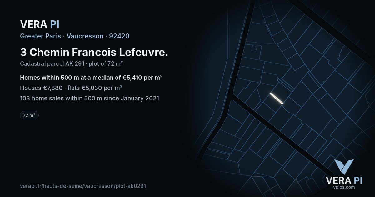 3 Chemin Francois Lefeuvre, Vaucresson at night – the plot lit, the parcels around coloured by the prices near them