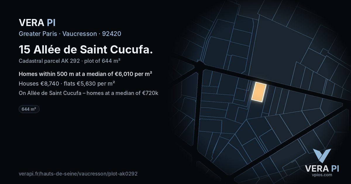 15 Allée de Saint Cucufa, Vaucresson at night – the plot lit, the parcels around coloured by the prices near them