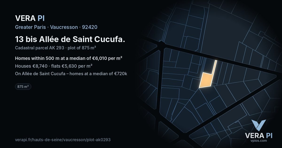 13 bis Allée de Saint Cucufa, Vaucresson at night – the plot lit, the parcels around coloured by the prices near them