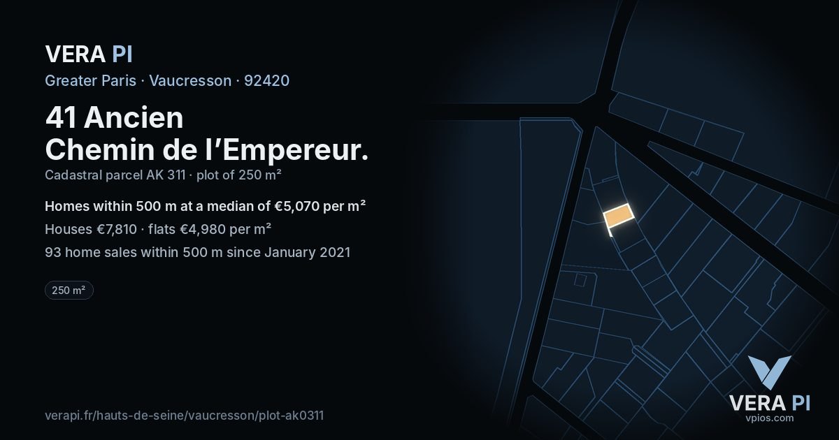 41 Ancien Chemin de l’Empereur, Vaucresson at night – the plot lit, the parcels around coloured by the prices near them