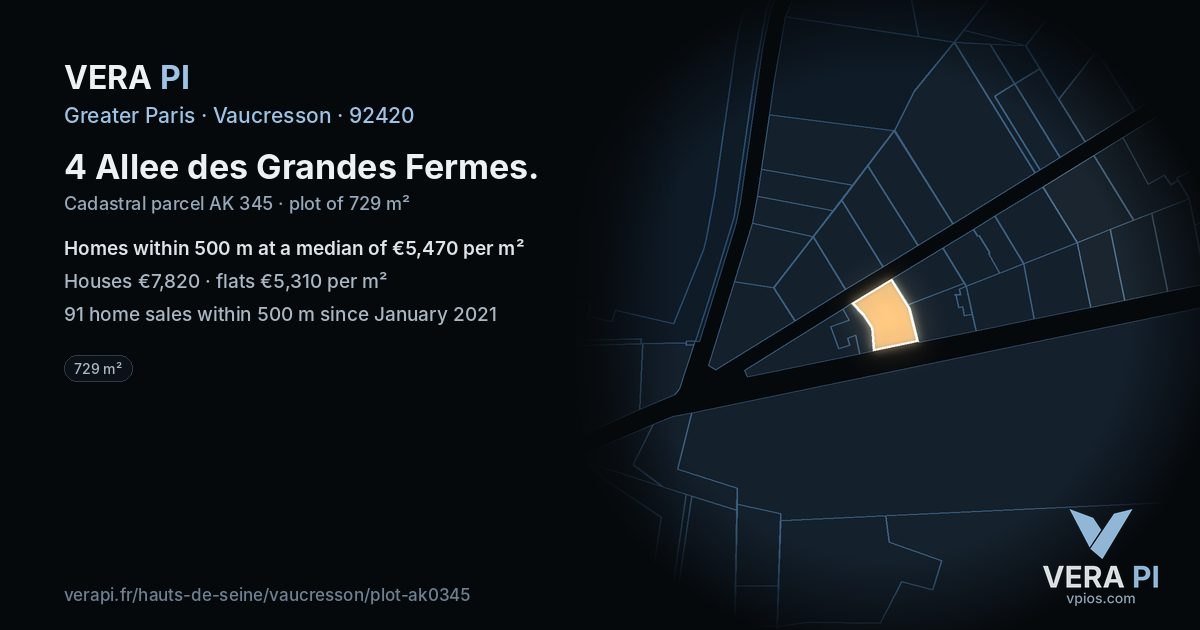 4 Allee des Grandes Fermes, Vaucresson at night – the plot lit, the parcels around coloured by the prices near them