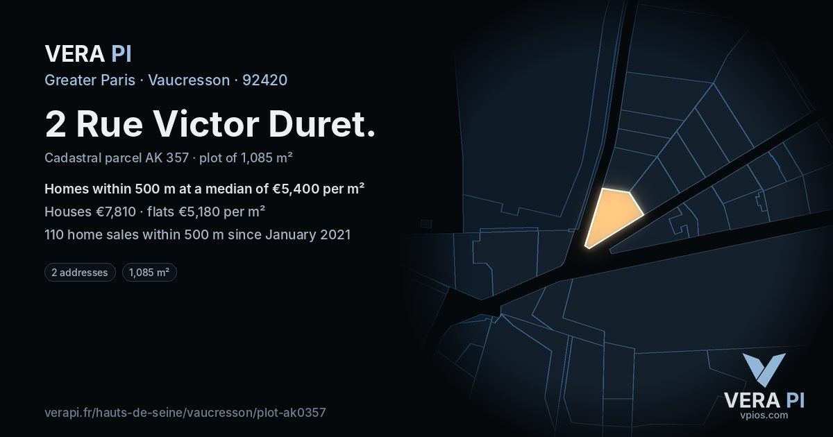 2 Rue Victor Duret, Vaucresson at night – the plot lit, the parcels around coloured by the prices near them