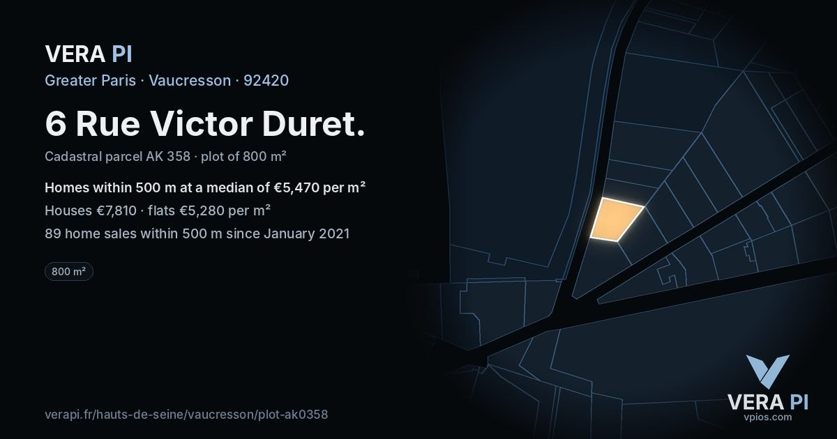 6 Rue Victor Duret, Vaucresson at night – the plot lit, the parcels around coloured by the prices near them