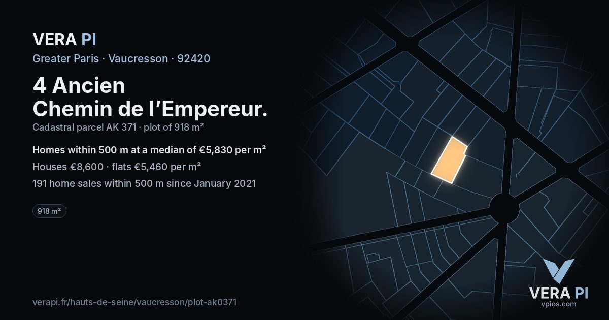 4 Ancien Chemin de l’Empereur, Vaucresson at night – the plot lit, the parcels around coloured by the prices near them