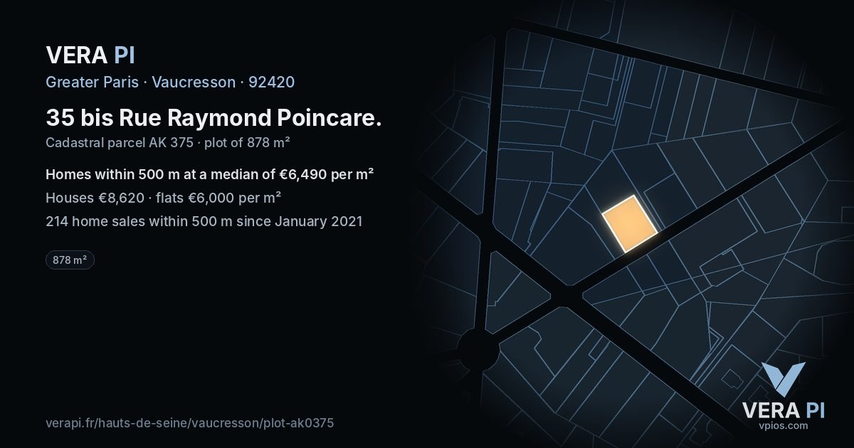 35 bis Rue Raymond Poincare, Vaucresson at night – the plot lit, the parcels around coloured by the prices near them