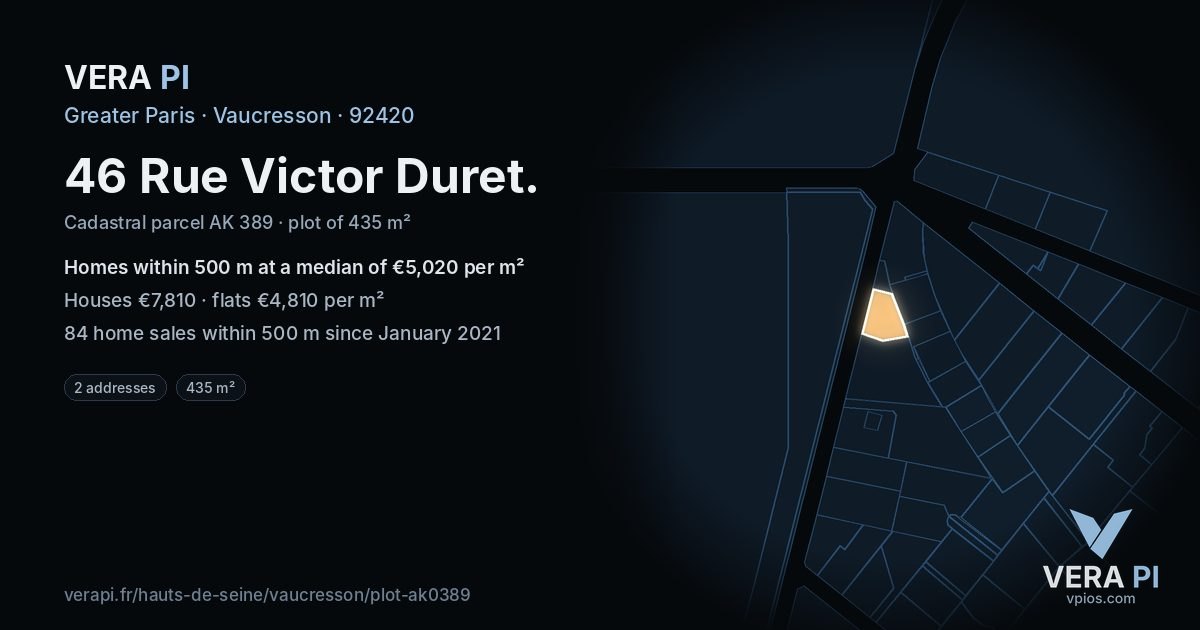 46 Rue Victor Duret, Vaucresson at night – the plot lit, the parcels around coloured by the prices near them