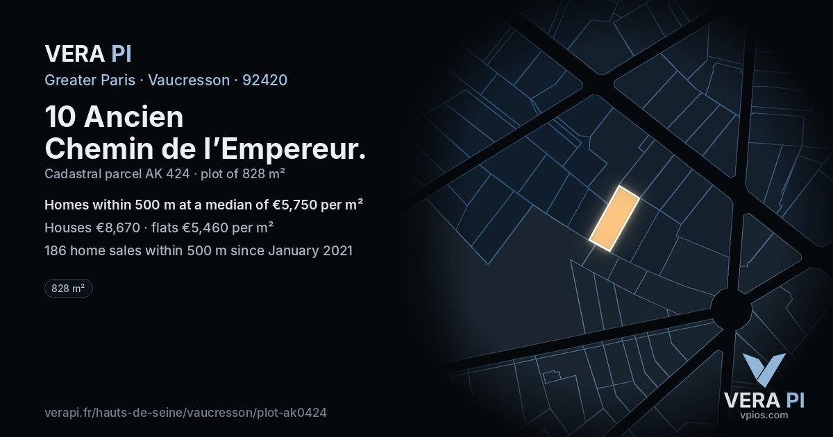 10 Ancien Chemin de l’Empereur, Vaucresson at night – the plot lit, the parcels around coloured by the prices near them