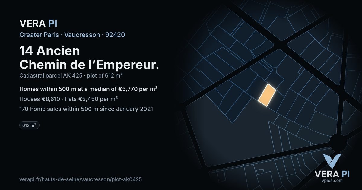 14 Ancien Chemin de l’Empereur, Vaucresson at night – the plot lit, the parcels around coloured by the prices near them