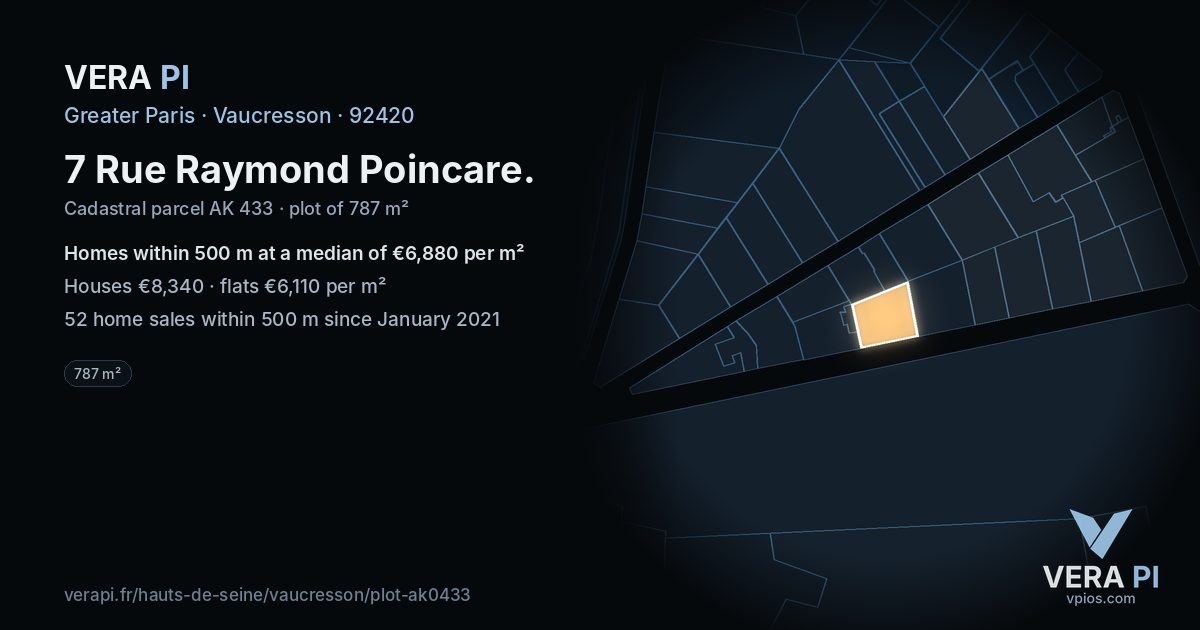 7 Rue Raymond Poincare, Vaucresson at night – the plot lit, the parcels around coloured by the prices near them
