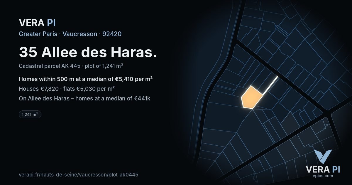 35 Allee des Haras, Vaucresson at night – the plot lit, the parcels around coloured by the prices near them