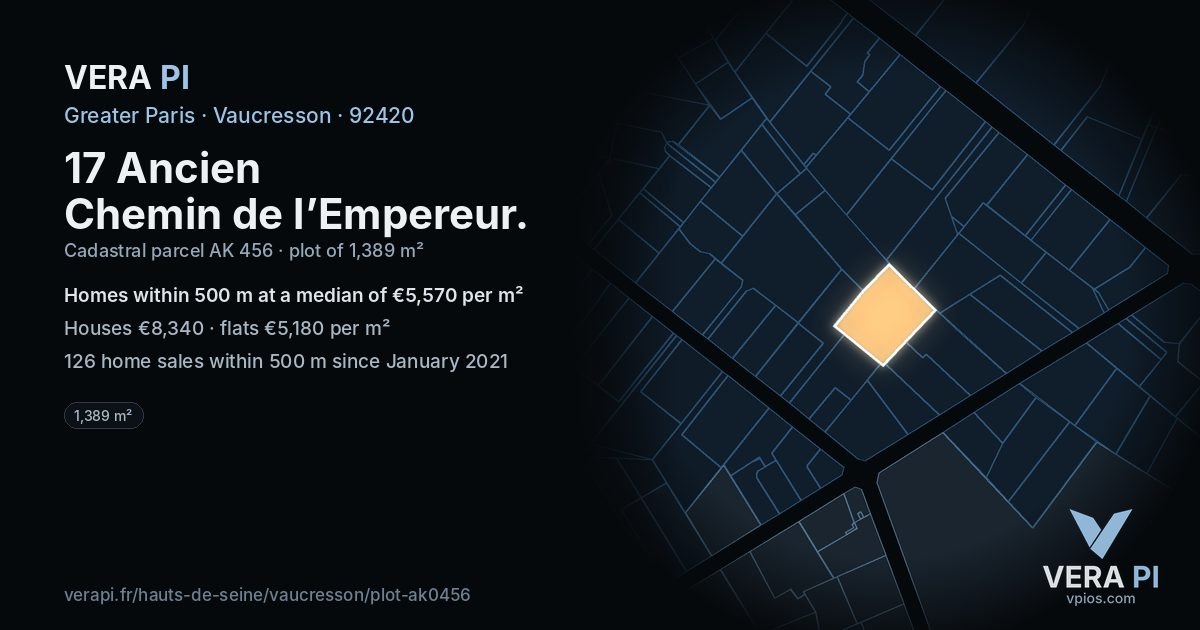 17 Ancien Chemin de l’Empereur, Vaucresson at night – the plot lit, the parcels around coloured by the prices near them