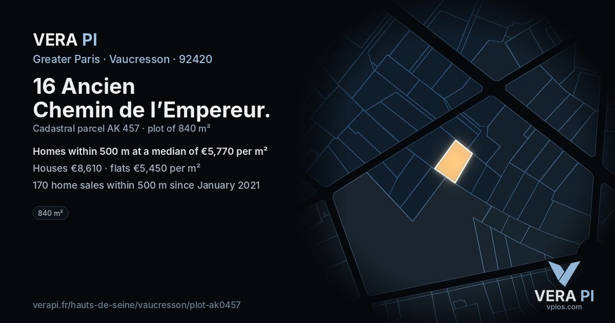 16 Ancien Chemin de l’Empereur, Vaucresson at night – the plot lit, the parcels around coloured by the prices near them