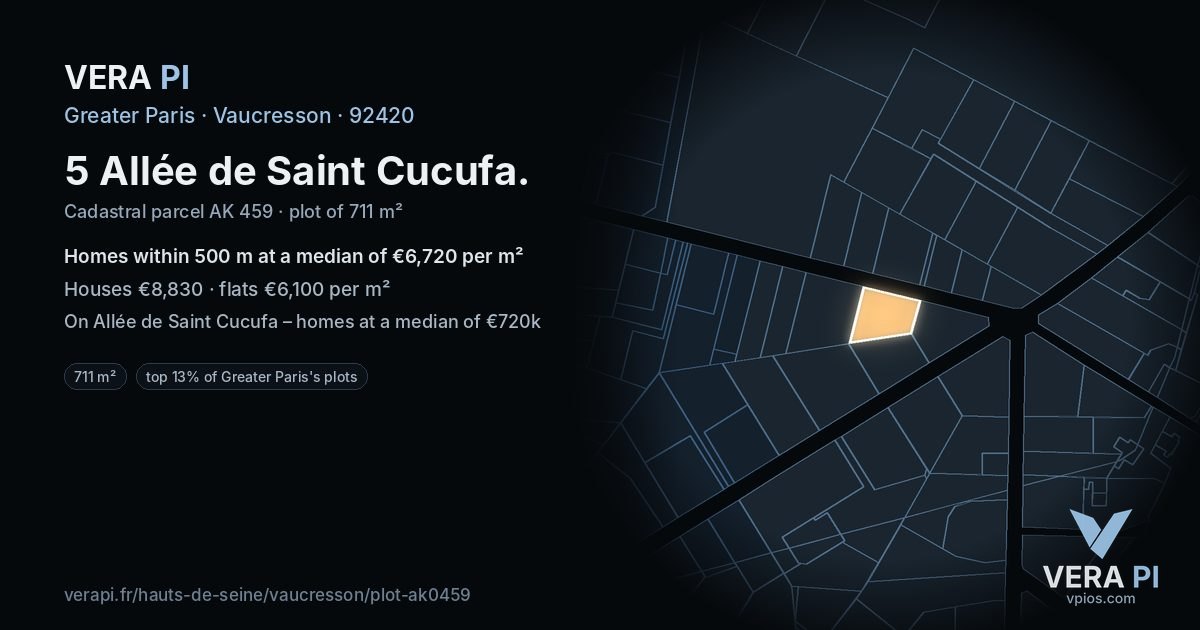 5 Allée de Saint Cucufa, Vaucresson at night – the plot lit, the parcels around coloured by the prices near them