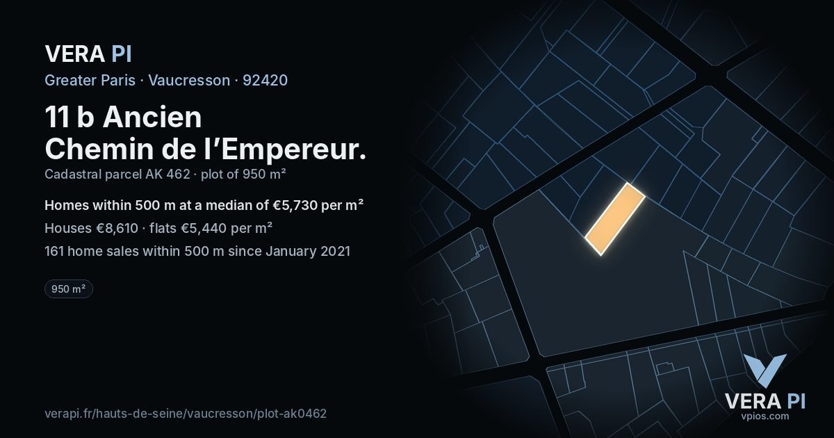 11 b Ancien Chemin de l’Empereur, Vaucresson at night – the plot lit, the parcels around coloured by the prices near them