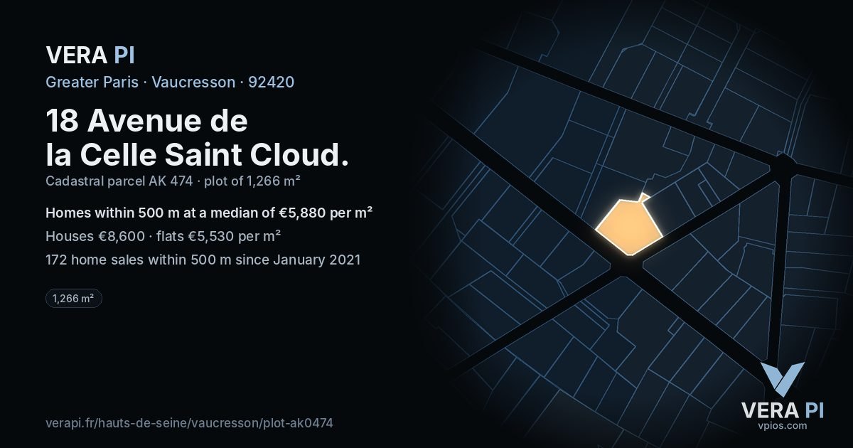18 Avenue de la Celle Saint Cloud, Vaucresson at night – the plot lit, the parcels around coloured by the prices near them