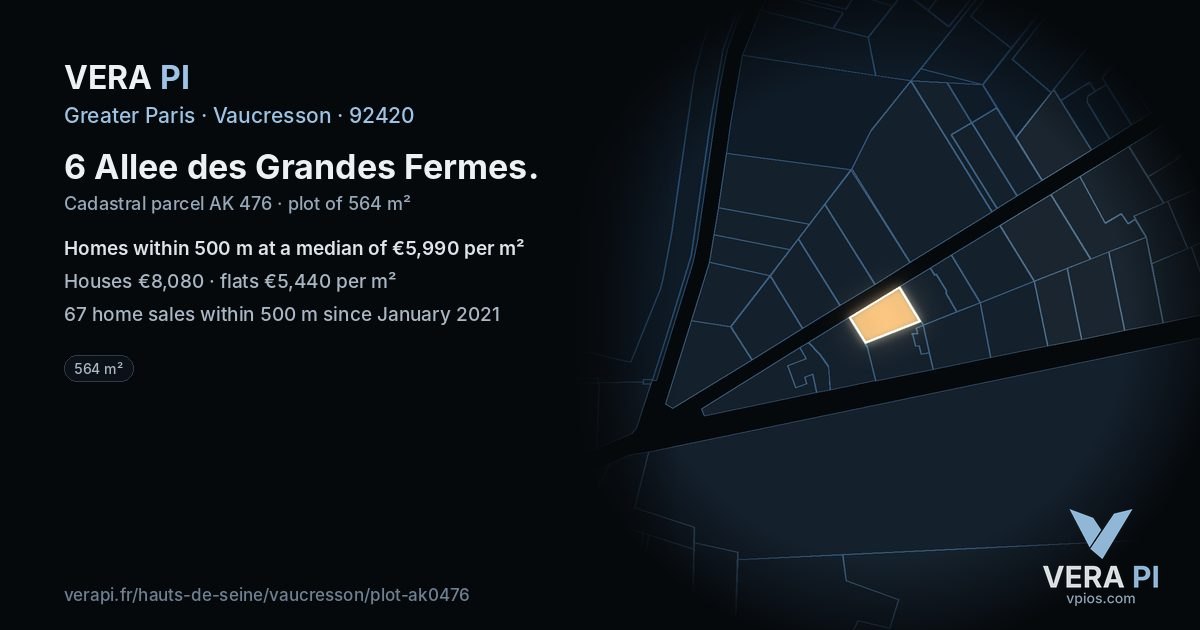 6 Allee des Grandes Fermes, Vaucresson at night – the plot lit, the parcels around coloured by the prices near them