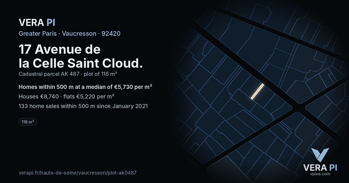 17 Avenue de la Celle Saint Cloud, Vaucresson at night – the plot lit, the parcels around coloured by the prices near them