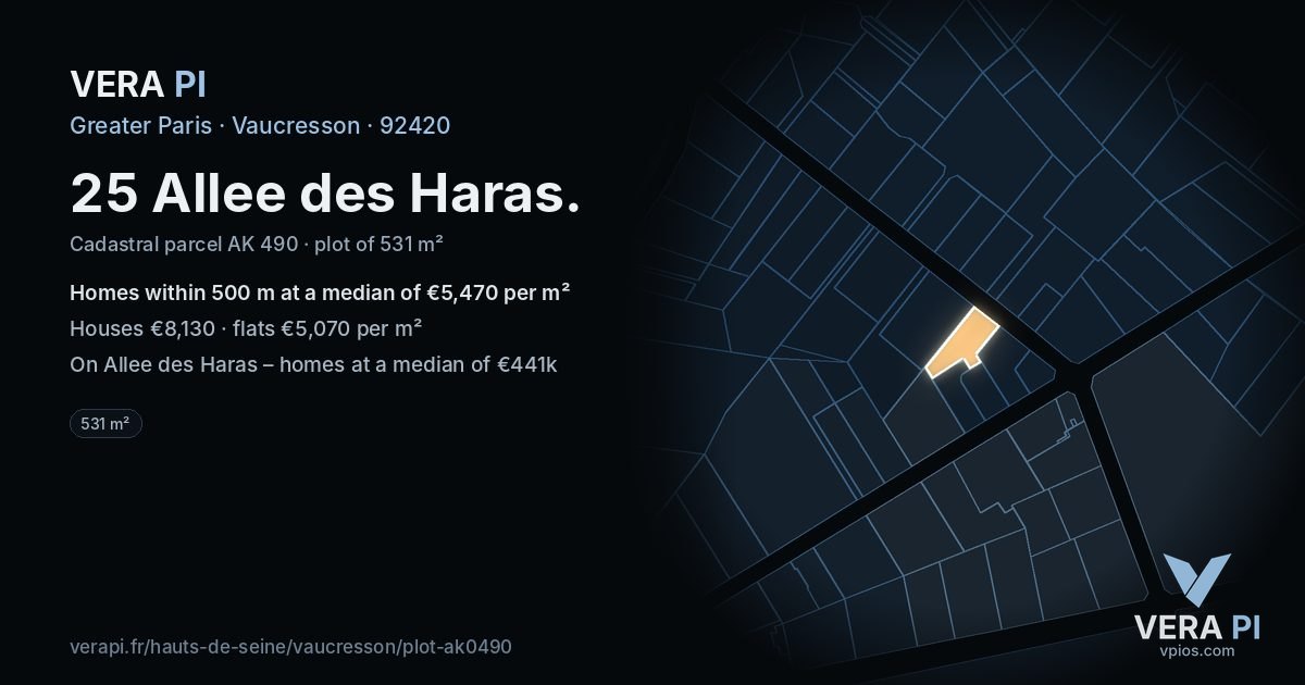 25 Allee des Haras, Vaucresson at night – the plot lit, the parcels around coloured by the prices near them