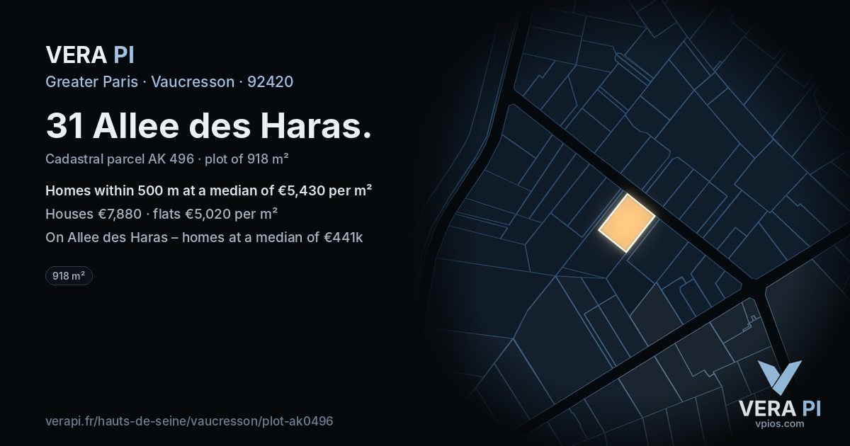 31 Allee des Haras, Vaucresson at night – the plot lit, the parcels around coloured by the prices near them