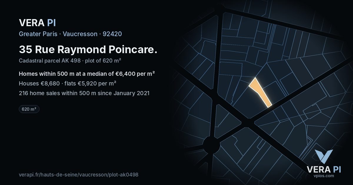 35 Rue Raymond Poincare, Vaucresson at night – the plot lit, the parcels around coloured by the prices near them