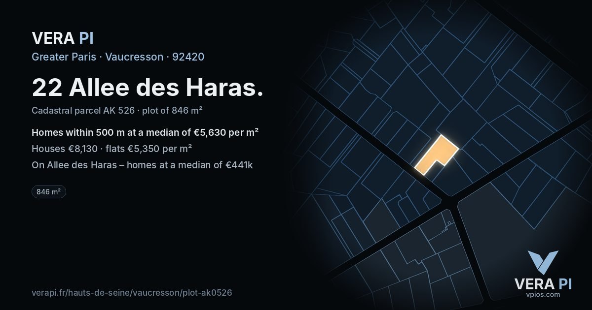 22 Allee des Haras, Vaucresson at night – the plot lit, the parcels around coloured by the prices near them