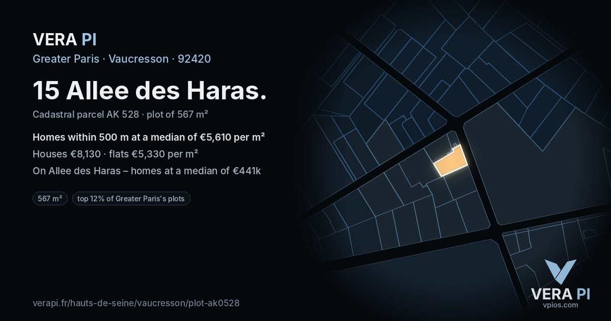 15 Allee des Haras, Vaucresson at night – the plot lit, the parcels around coloured by the prices near them