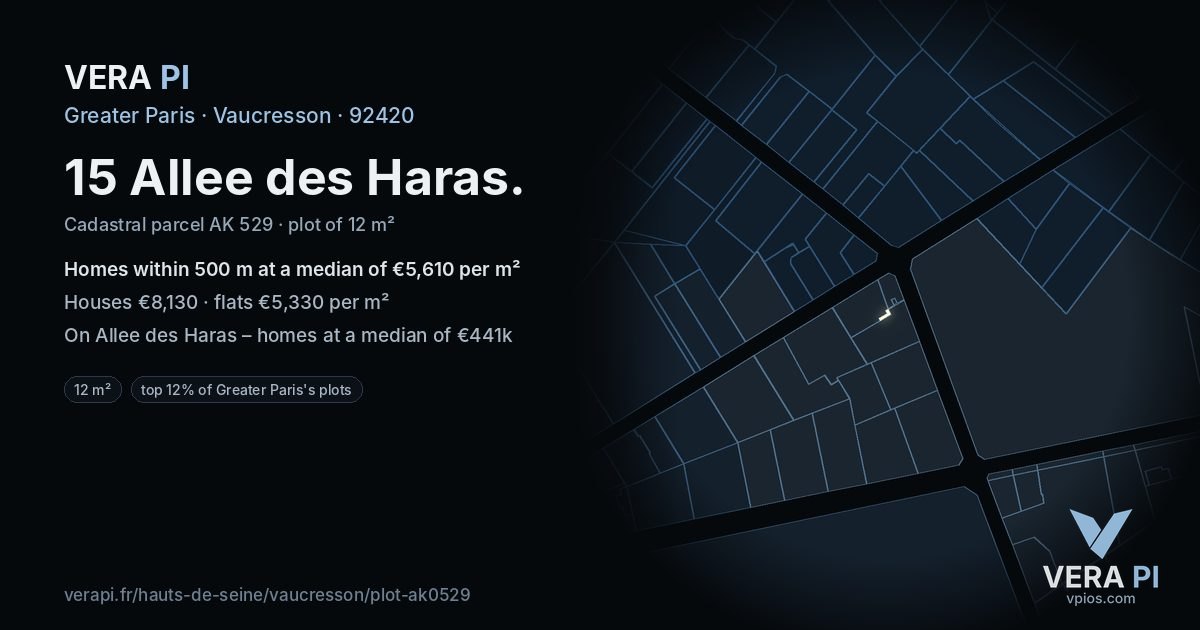 15 Allee des Haras, Vaucresson at night – the plot lit, the parcels around coloured by the prices near them
