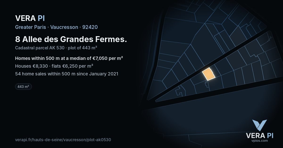 8 Allee des Grandes Fermes, Vaucresson at night – the plot lit, the parcels around coloured by the prices near them