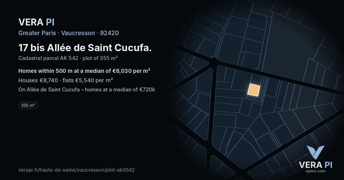 17 bis Allée de Saint Cucufa, Vaucresson at night – the plot lit, the parcels around coloured by the prices near them