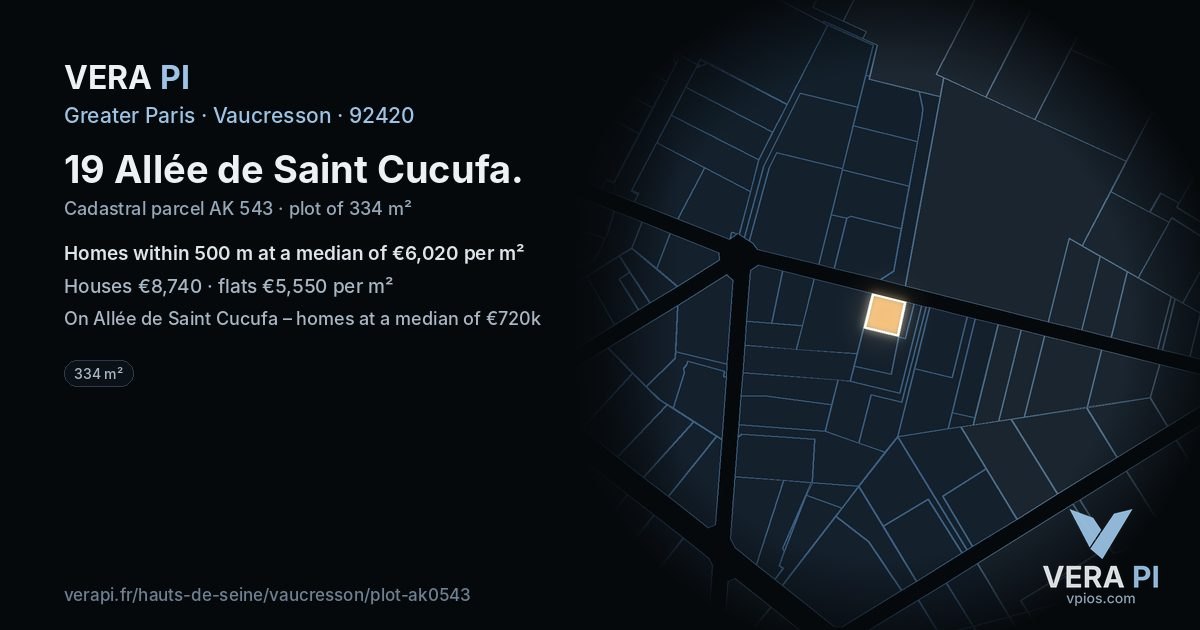 19 Allée de Saint Cucufa, Vaucresson at night – the plot lit, the parcels around coloured by the prices near them