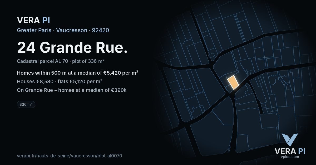 24 Grande Rue, Vaucresson at night – the plot lit, the parcels around coloured by the prices near them