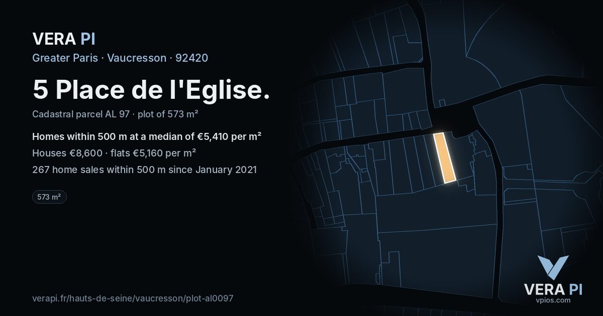 5 Place de l'Eglise, Vaucresson at night – the plot lit, the parcels around coloured by the prices near them