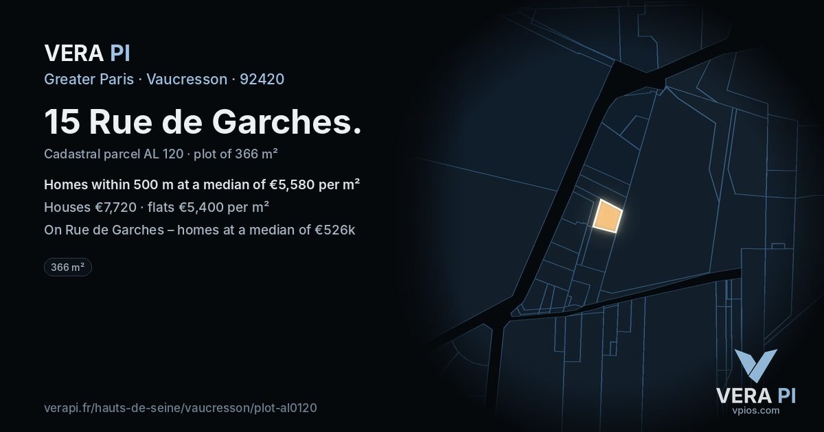 15 Rue de Garches, Vaucresson at night – the plot lit, the parcels around coloured by the prices near them