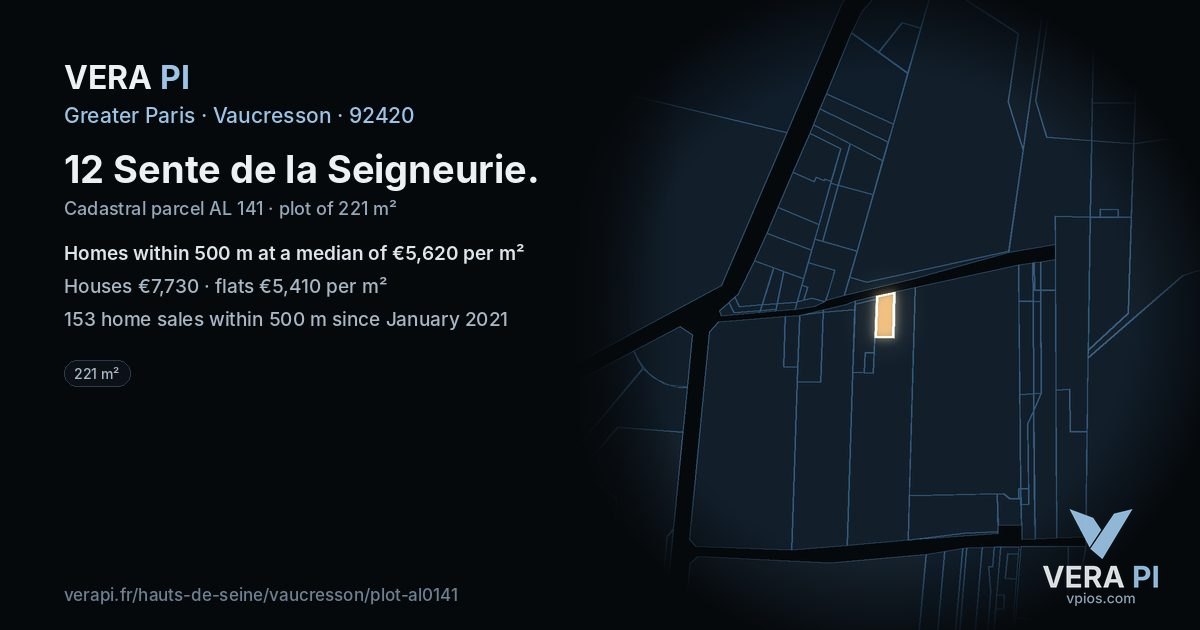 12 Sente de la Seigneurie, Vaucresson at night – the plot lit, the parcels around coloured by the prices near them