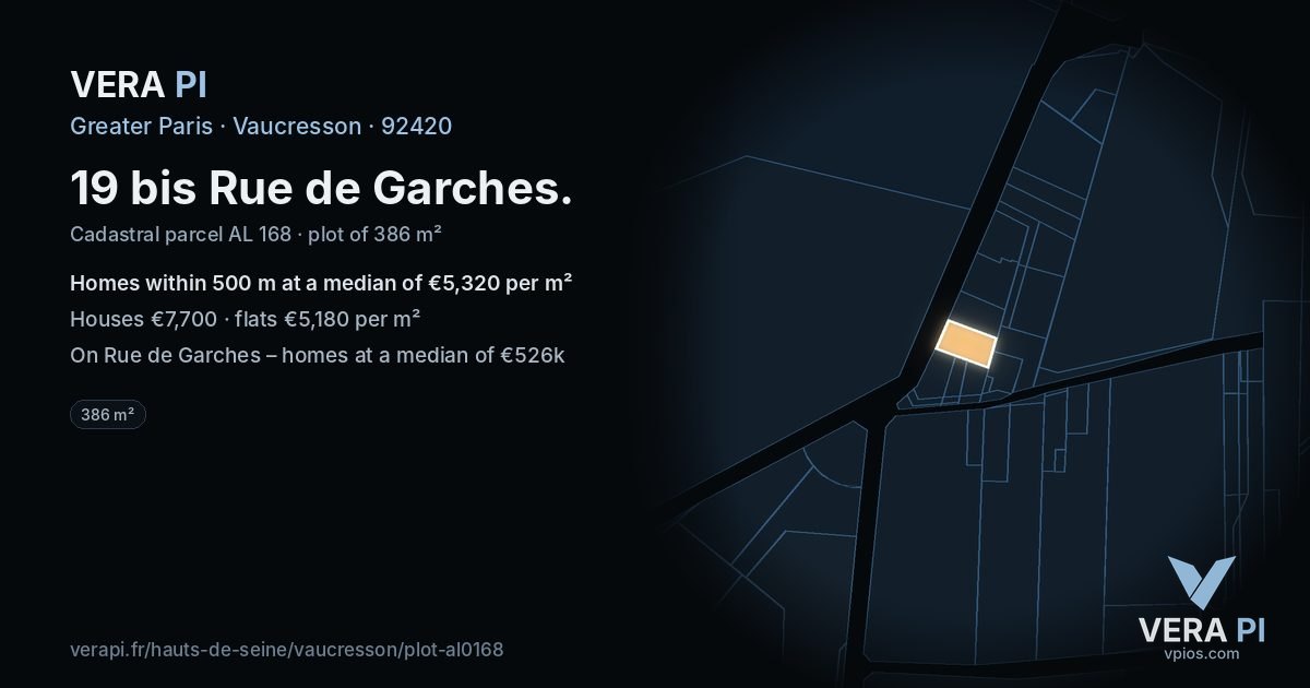 19 bis Rue de Garches, Vaucresson at night – the plot lit, the parcels around coloured by the prices near them