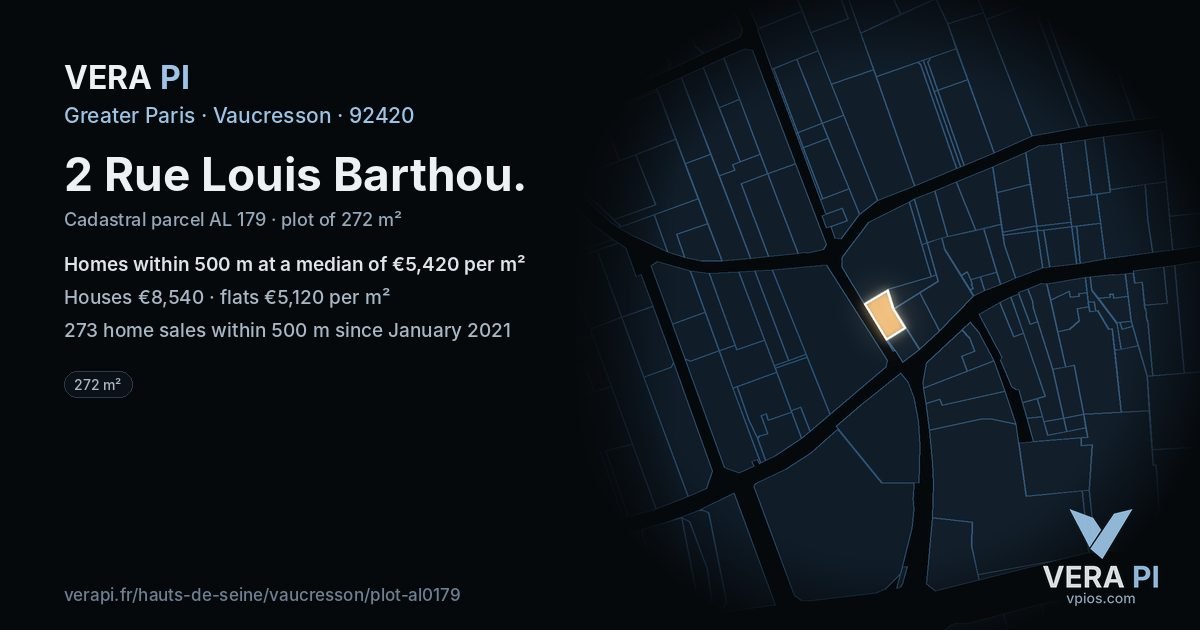 2 Rue Louis Barthou, Vaucresson at night – the plot lit, the parcels around coloured by the prices near them