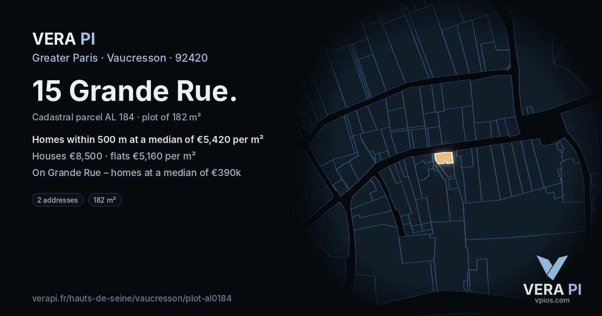 15 Grande Rue, Vaucresson at night – the plot lit, the parcels around coloured by the prices near them