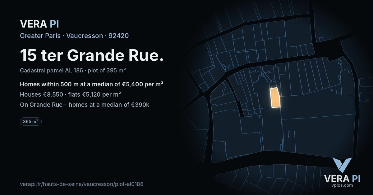 15 ter Grande Rue, Vaucresson at night – the plot lit, the parcels around coloured by the prices near them