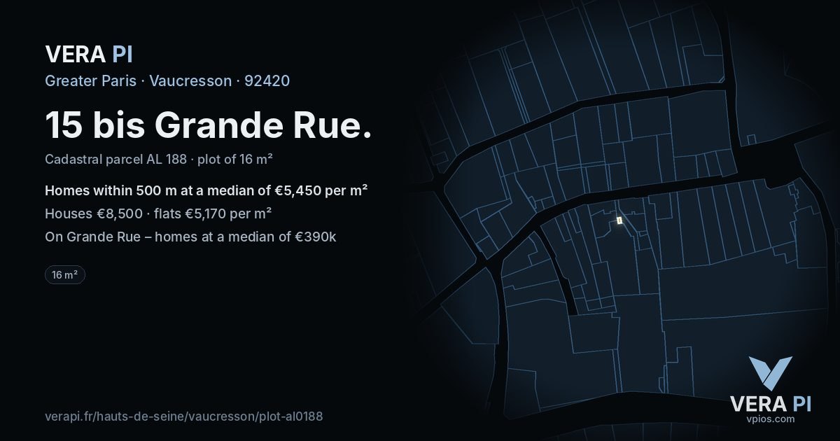 15 bis Grande Rue, Vaucresson at night – the plot lit, the parcels around coloured by the prices near them
