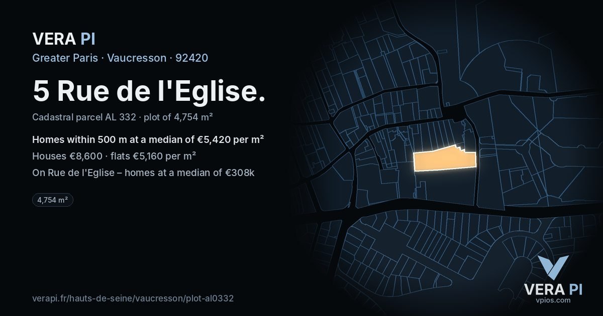 5 Rue de l'Eglise, Vaucresson at night – the plot lit, the parcels around coloured by the prices near them
