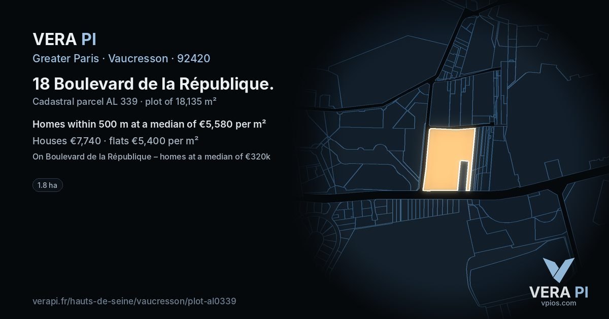 18 Boulevard de la République, Vaucresson at night – the plot lit, the parcels around coloured by the prices near them