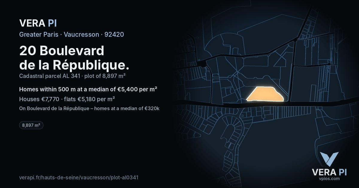 20 Boulevard de la République, Vaucresson at night – the plot lit, the parcels around coloured by the prices near them