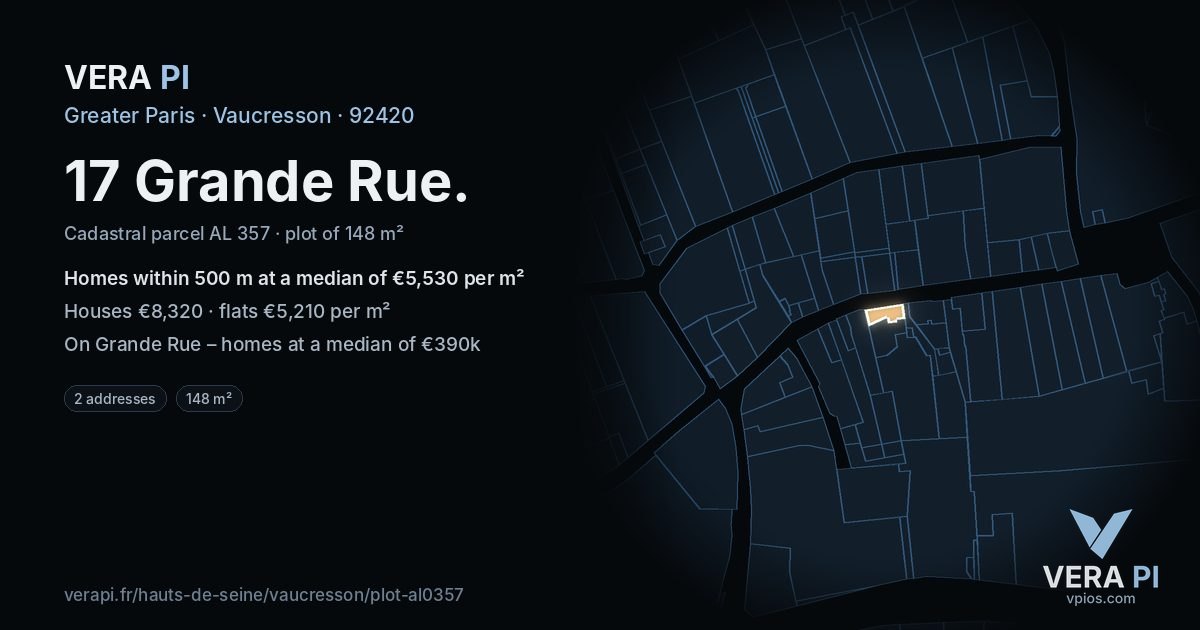 17 Grande Rue, Vaucresson at night – the plot lit, the parcels around coloured by the prices near them