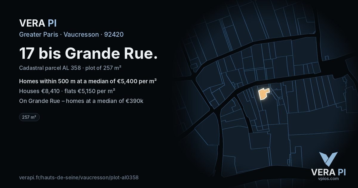17 bis Grande Rue, Vaucresson at night – the plot lit, the parcels around coloured by the prices near them