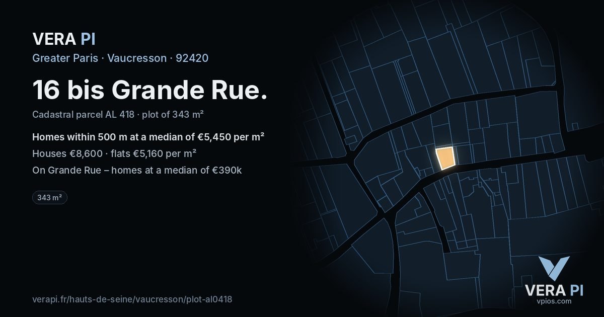 16 bis Grande Rue, Vaucresson at night – the plot lit, the parcels around coloured by the prices near them