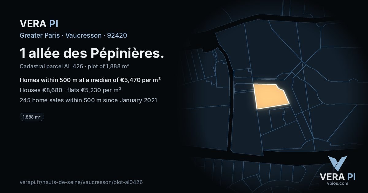 1 allée des Pépinières, Vaucresson at night – the plot lit, the parcels around coloured by the prices near them
